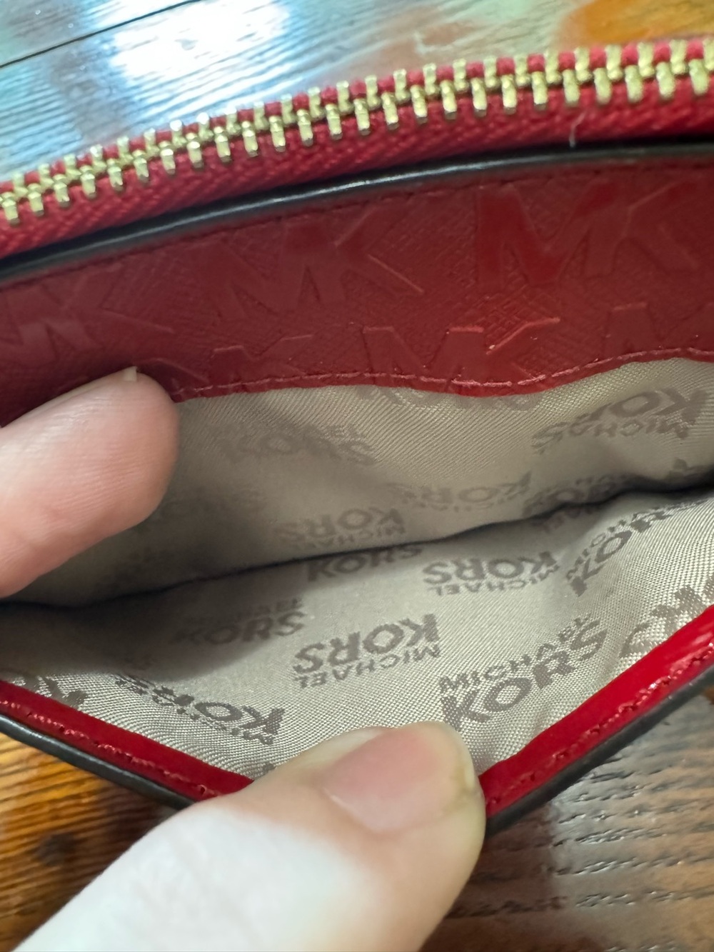 Michael Kors Red Embossed Zip Card Holder with Key Ring - Picture 7 of 7